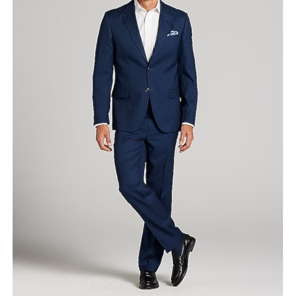 Nautica Men's 2-pc Suit Navy Blue Birdseye Modern Fit Bi-Stretch 46R 41Wx31L